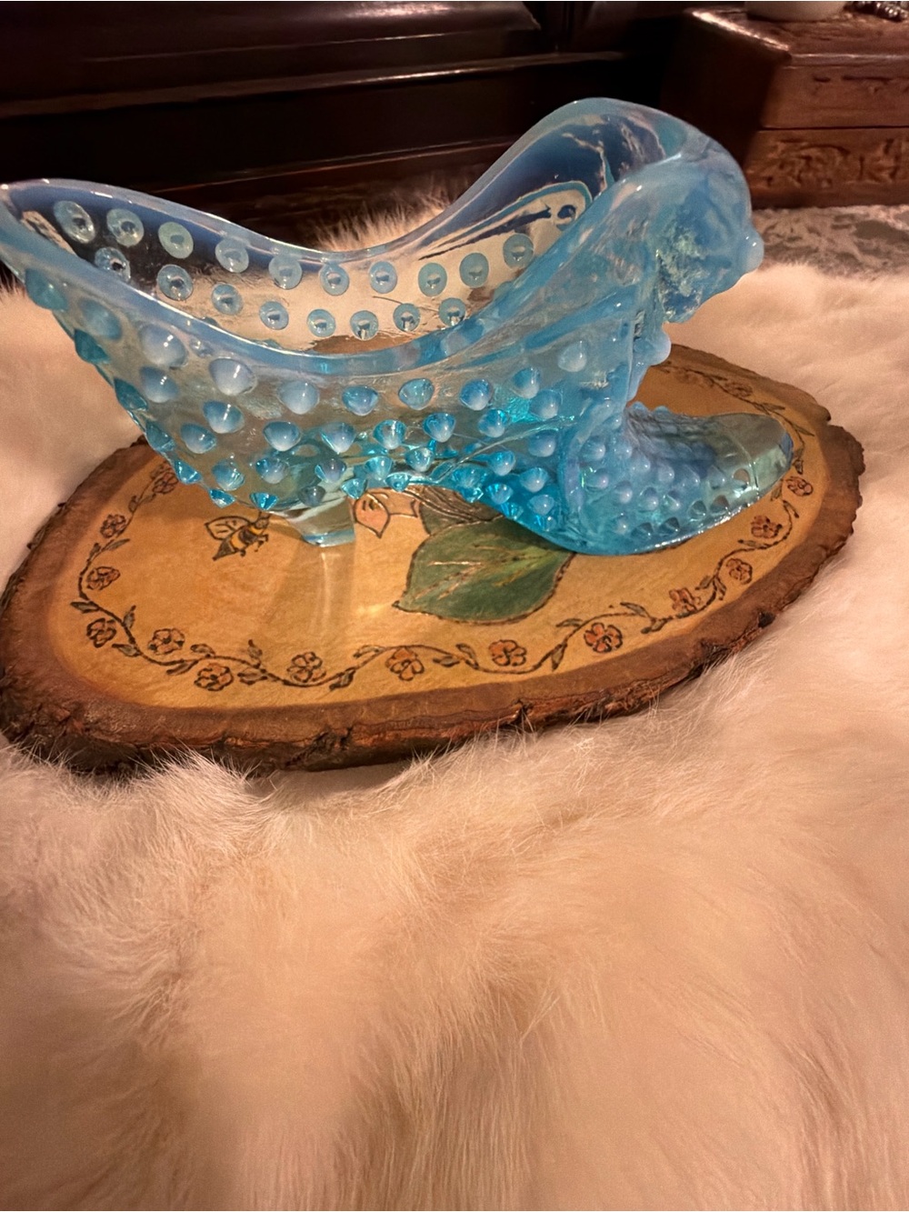 Fenton Blue Hobnail Glass Shoe